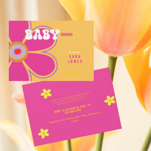 Retro Hot Pink Flower Baby Shower Invitation