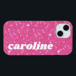 Retro Hot Pink Glitter Sparkle Personalised Name iPhone 15 Case<br><div class="desc">Retro Hot Pink Glitter Sparkle Personalised Name iPhone 15 Case</div>