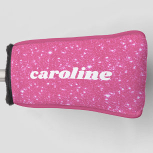 Retro Hot Pink Glitter Sparkle Personalised Name Golf Head Cover