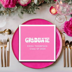 Retro Hot Pink Graduate Class Of 2024 Napkin