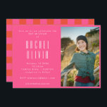 Retro Hot Pink Red Chequerboard Photo Bat Mitzvah Invitation<br><div class="desc">Retro Hot Pink and Red Chequerboard Photo Bat Mitzvah Invitation</div>