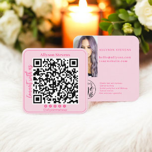 Retro Hot pink Social Media QR Code Photo Logo Square Business Card
