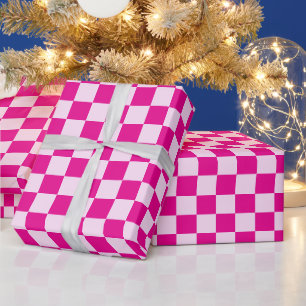 Retro Hot Pink Tartan Plaid Christmas Wrapping Paper