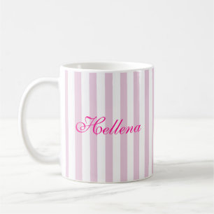 Retro Hot Pink White Stripes Custom Name Coffee Mug