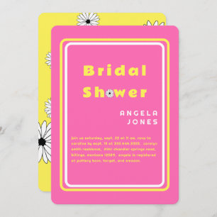 Retro Hot Pink/Yellow Daisies Bridal Shower Invi Invitation