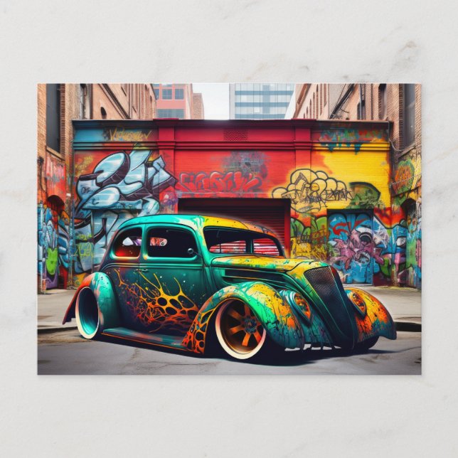 Retro Hot Rod Graffiti Cinematic Autos Postcards (Front)