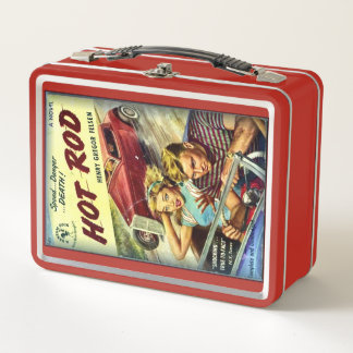 Retro Hot Rod Red Metal Lunch Box