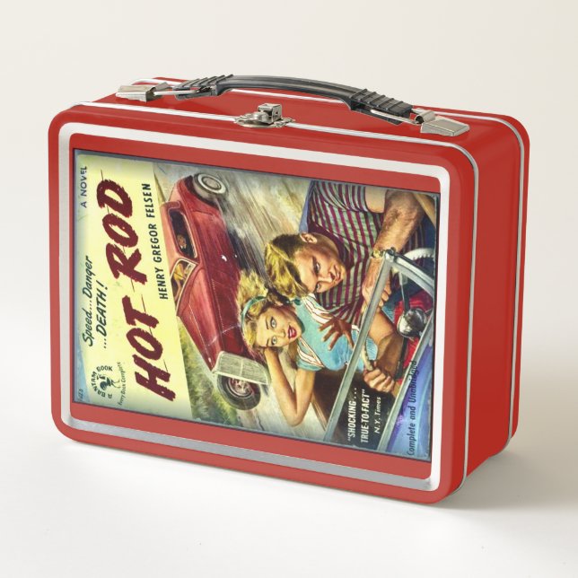 Retro Hot Rod Red Metal Lunch Box (Front)