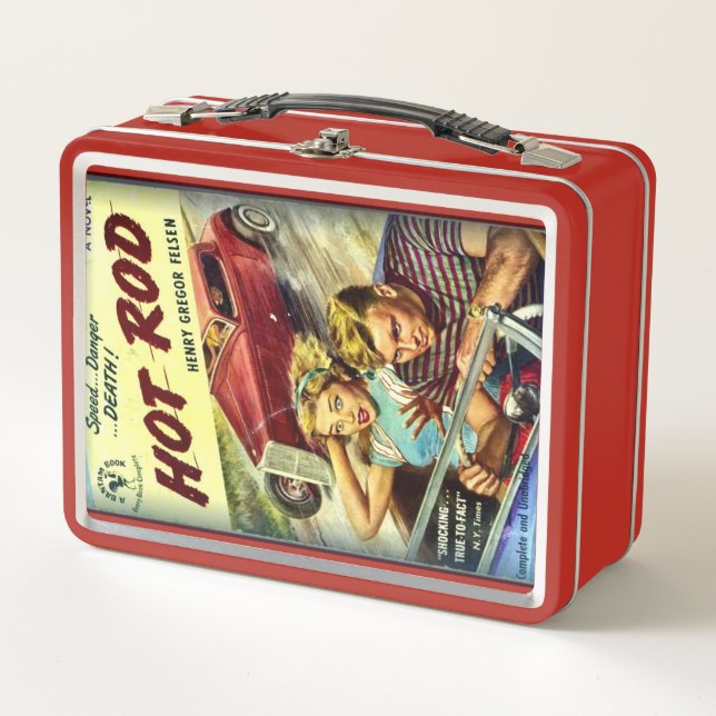 Retro Hot Rod Red Metal Lunch Box (Front)