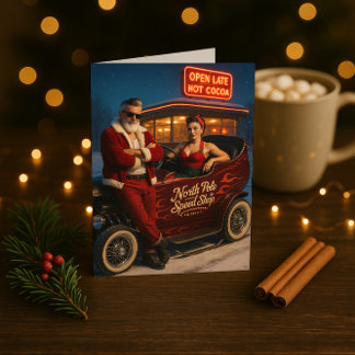 Retro Hot Rod Santa & Mrs. Claus Christmas Card