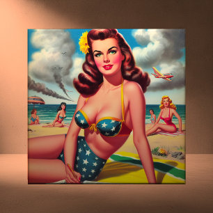 Retro Hot Vintage Beach Pin up Tile