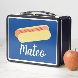 Retro Hotdog Ombre Stripes Kids Name Metal Lunch Box