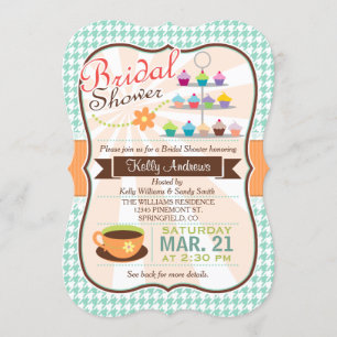 Retro Houndstooth Tea Party, Cupcake Bridal Shower Invitation