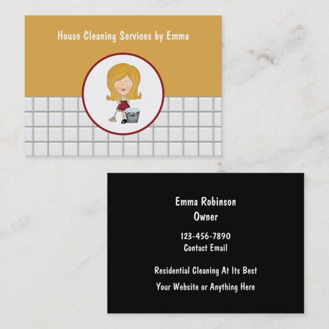Retro House Cleaning Service Business Cards Large (Front/Back)