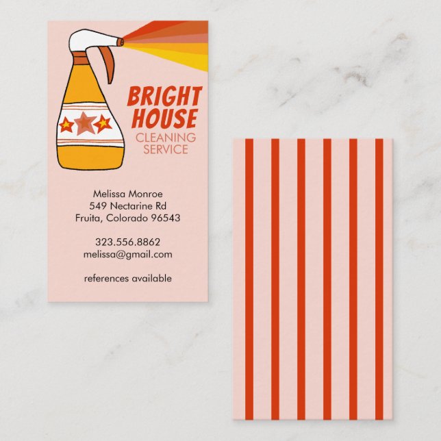 Retro House Cleaning Service Spray Bottle Colourfu Business Card (Front/Back)