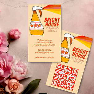 Retro House Cleaning Service Spray Bottle QR CODE Business Card