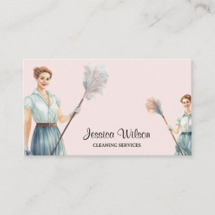 Retro House Cleaning Services Housekeeping  Business Card