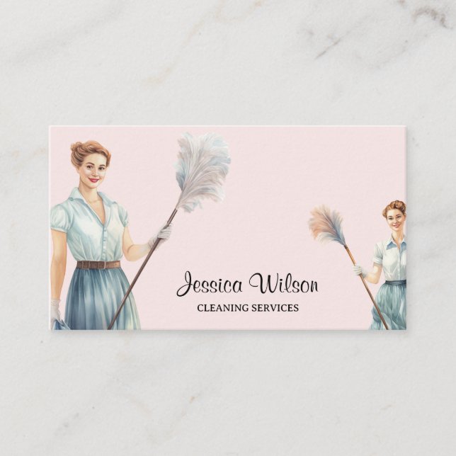 Retro House Cleaning Services Housekeeping  Business Card (Front)