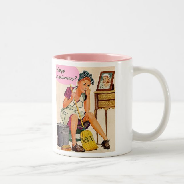 Retro Housewife Anniversary Two-Tone Coffee Mug (Right)