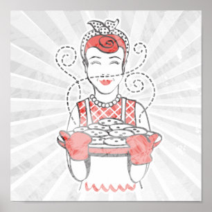 retro housewife baker poster