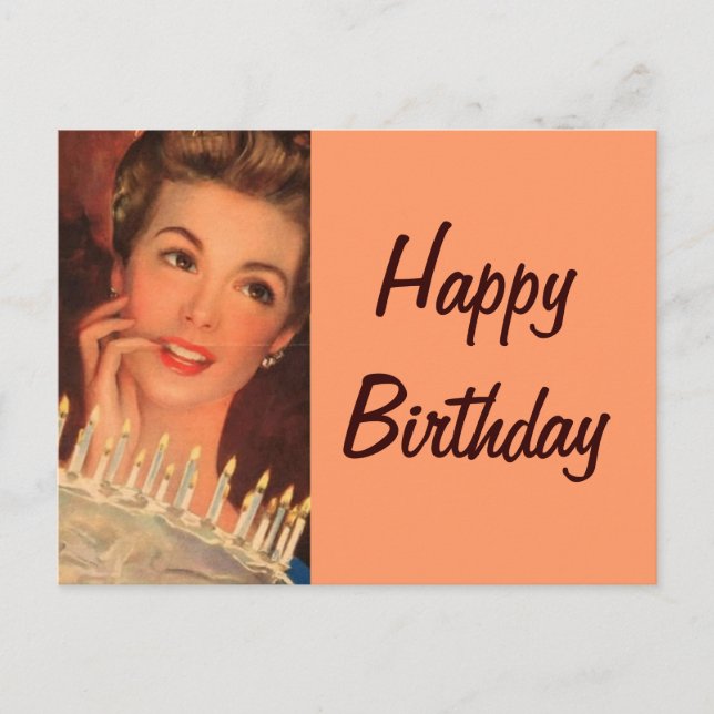 Retro Housewife Birthday Postcard (Front)