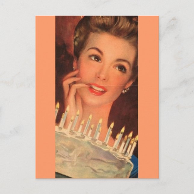 Retro Housewife Birthday Postcard (Front)