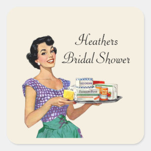 Retro Housewife Bridal Shower  Square Sticker