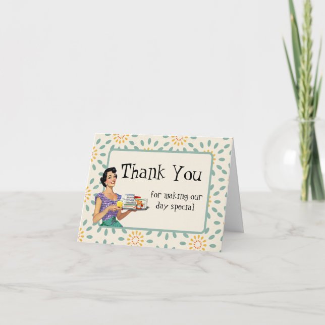 Retro Housewife Bridal Shower Thank You Card (Front)