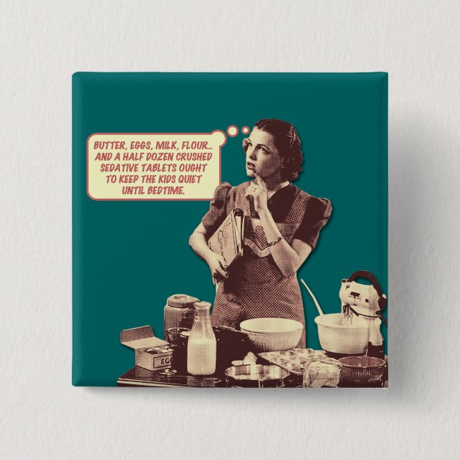 Retro Housewife Button - Sleepytime Cake (Front)