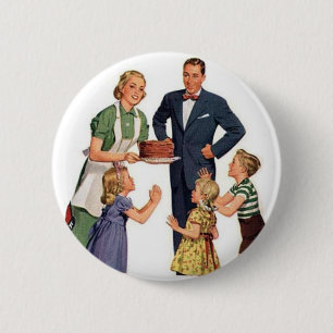 Retro Housewife & Family 6 Cm Round Badge