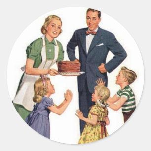 Retro Housewife & Family Classic Round Sticker
