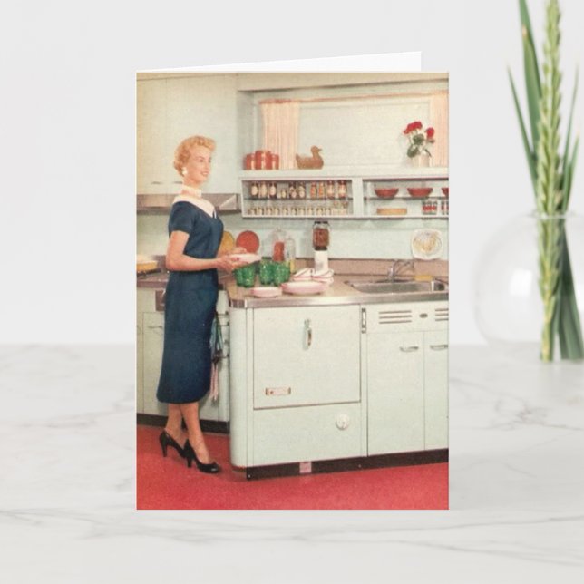 Retro Housewife in Kitchen Card (Front)