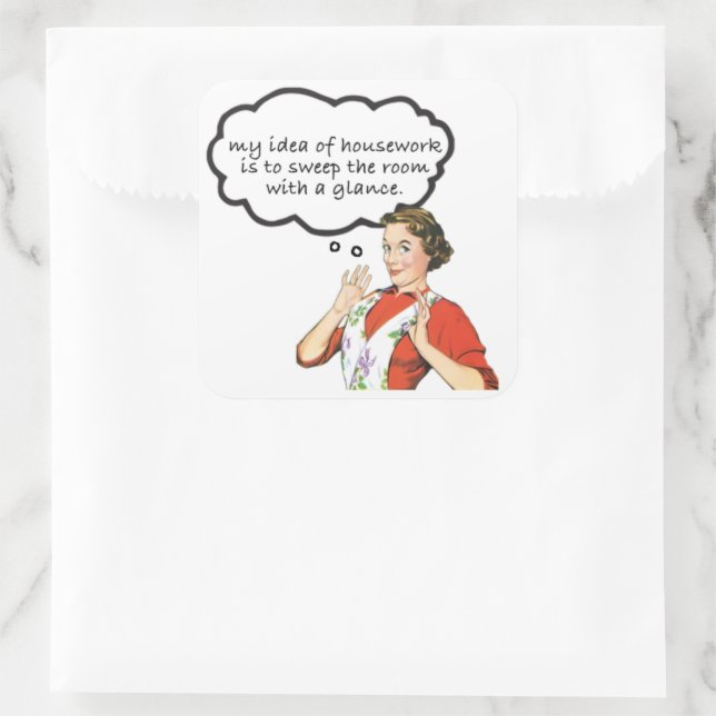 Retro Housewife - My Idea of Housework Square Sticker (Bag)