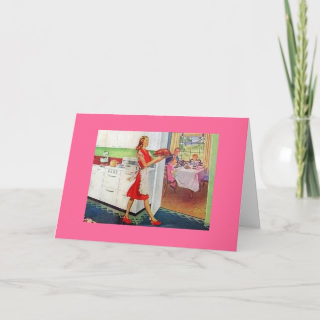 Retro Housewife on Thanksgiving Holiday Card (Front)