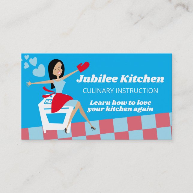 Retro housewife oven cooking class personal chef business card (Front)
