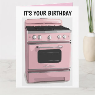RETRO HOUSEWIFE PINK OVEN BIRTHDAY big CARD