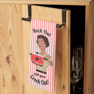 Retro Housewife Rock Out with your Crock Out Kitch Tea Towel