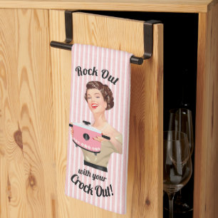 Retro Housewife Rock Out with your Crock Out Tea Towel