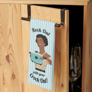 Retro Housewife Rock Out with your Crock Out WOC K Tea Towel