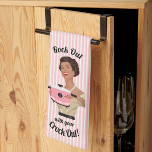 Retro Housewife Rock Out with your Crock Out WOC Tea Towel