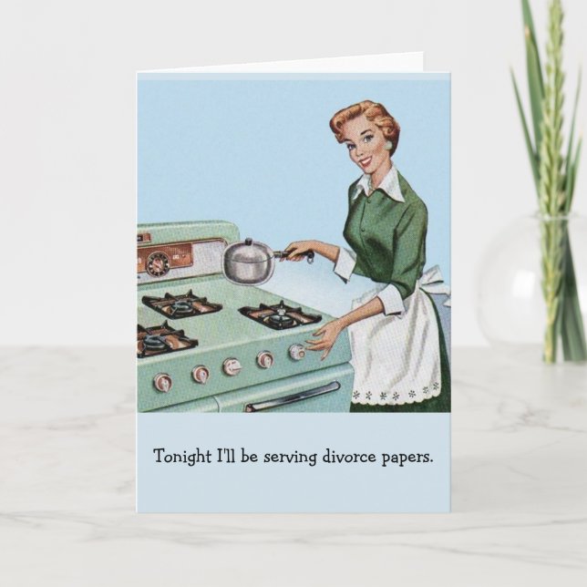 Retro Housewife - Serving Divorce Papers, Card (Front)