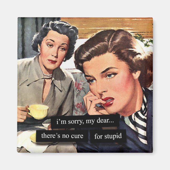 Retro Housewife "There's No Cure for Stupid" Magnet (Front)