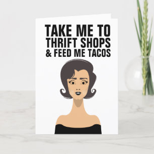 RETRO HOUSEWIFE THRIFT SHOPS & TACOS FUNNY Cards