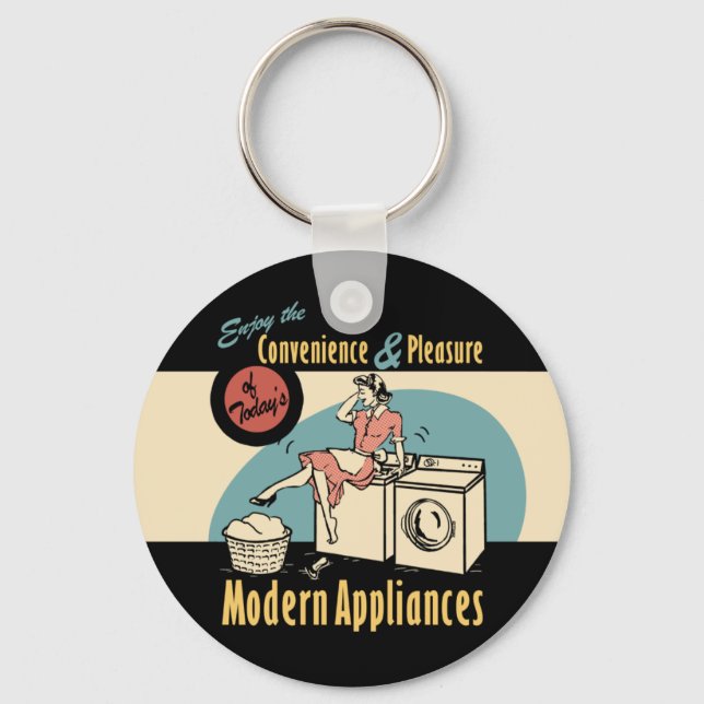 Retro Housewife Washer Dryer Key Ring (Front)