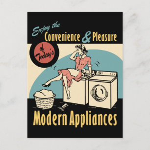 Retro Housewife Washer Dryer Postcard
