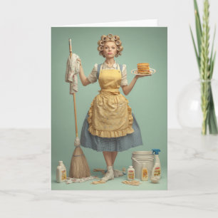 Retro Housewife With Pancakes Card