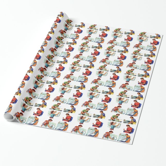 Retro Housewives Chores Wrapping Paper (Unrolled)