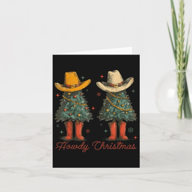 Retro Howdy Christmas Cowboy Christmas Tree Wester Card (Front)