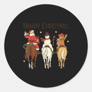 Retro Howdy Christmas Santa Snowman Gingerbread Ri Classic Round Sticker