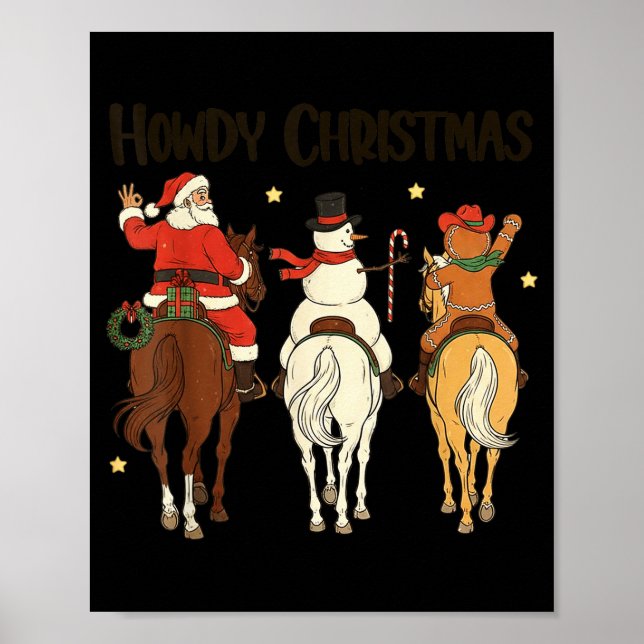 Retro Howdy Christmas Santa Snowman Gingerbread Ri Poster (Front)